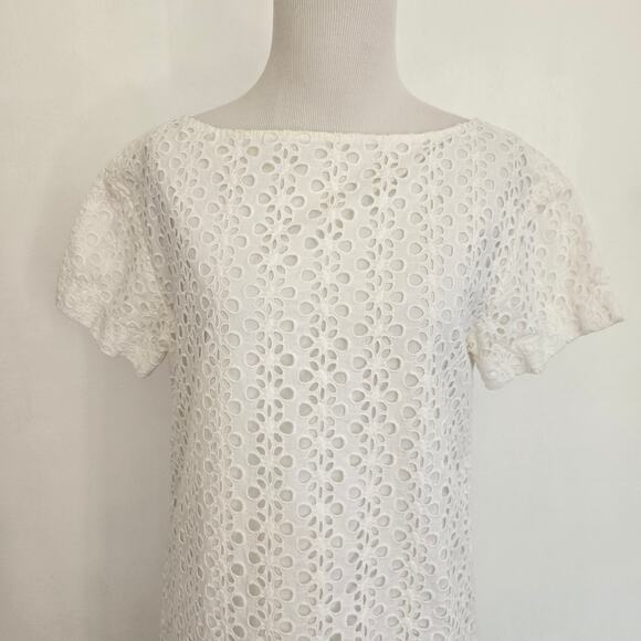 Kate Spade White Eyelet Shift Dress Summer Cotton Preppy Beach Women 2 - Picture 5 of 11